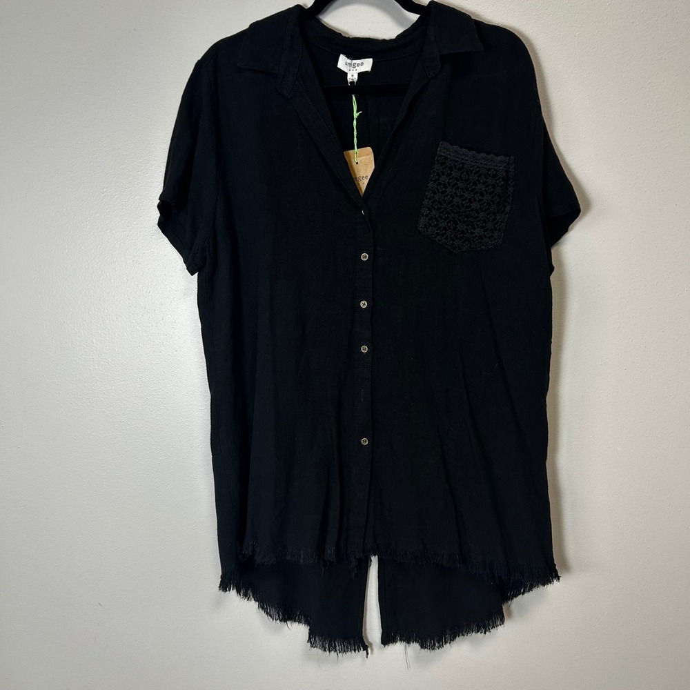 Umgee linen blend high low split back long top black medium skirt oversized